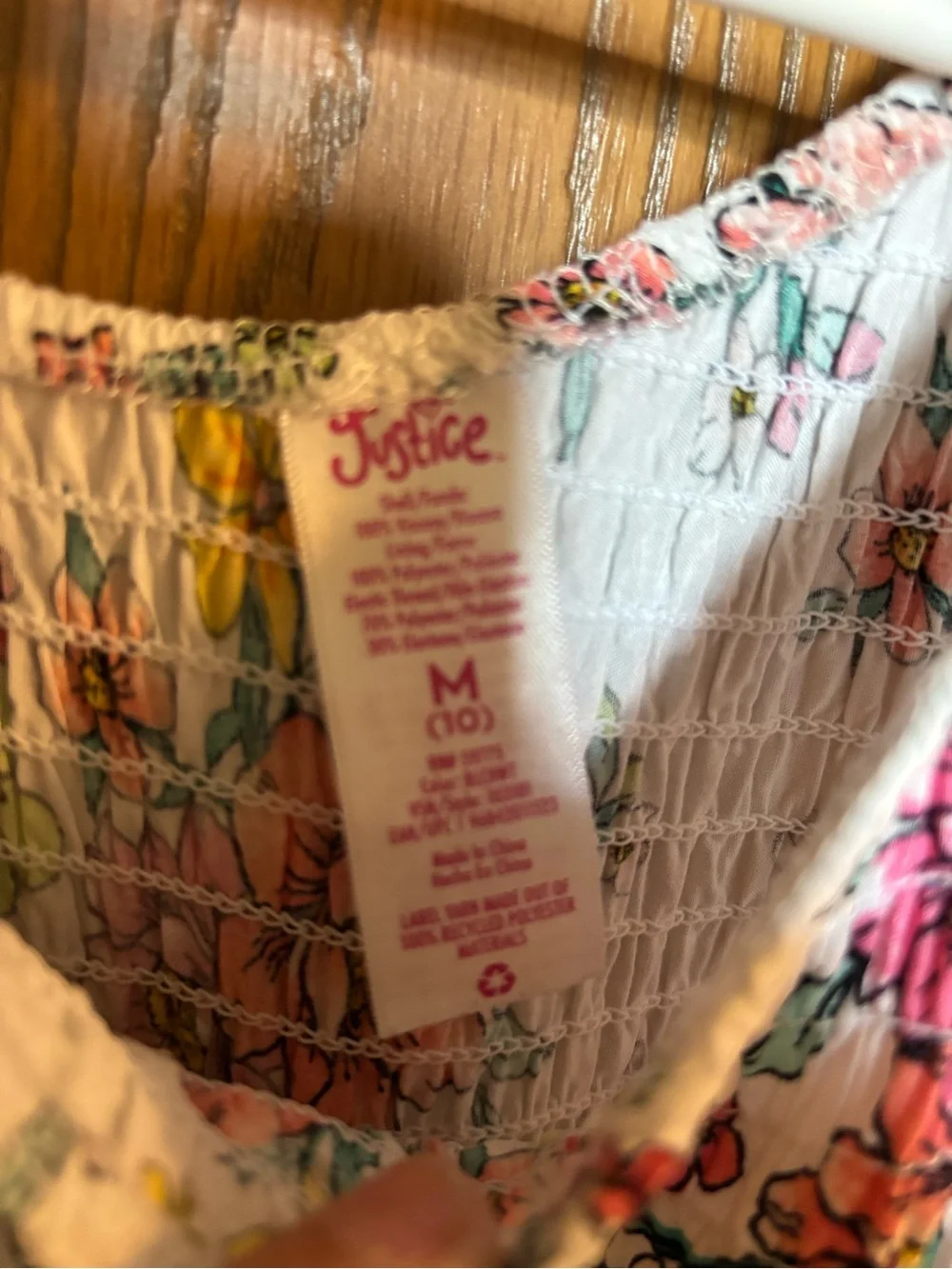 Justice White Dress with Bright Pink & Green Florals Print